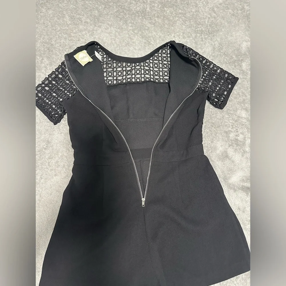 Alythea Black Lace Panel Romper Short Sleeve Fit & Flare, Size Medium NEW - Picture 14 of 16